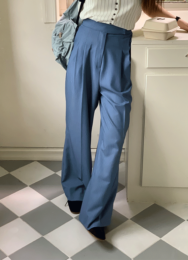 Denim tuck wide slacks (3color)