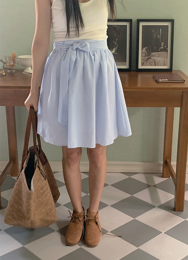 Knot seersucker midi skirts (2color)