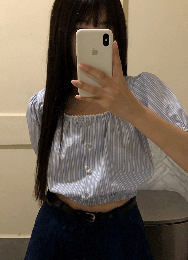 Heart button stripe blouse (1color)