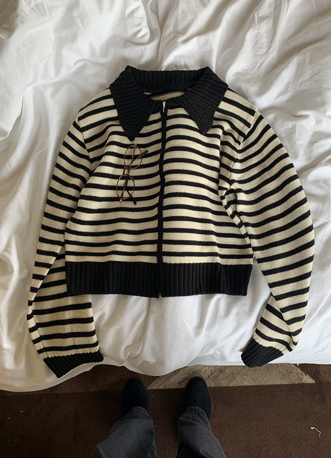 Collect stripe zip-up cardigan (2color)