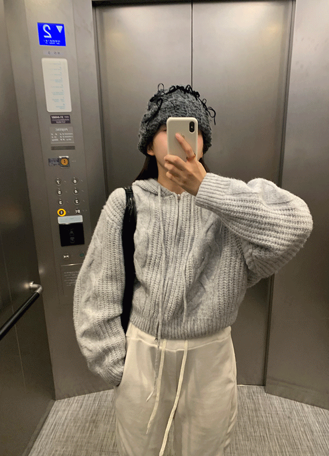 [Wool] Dew cable knit zip-up cardigan (2color)