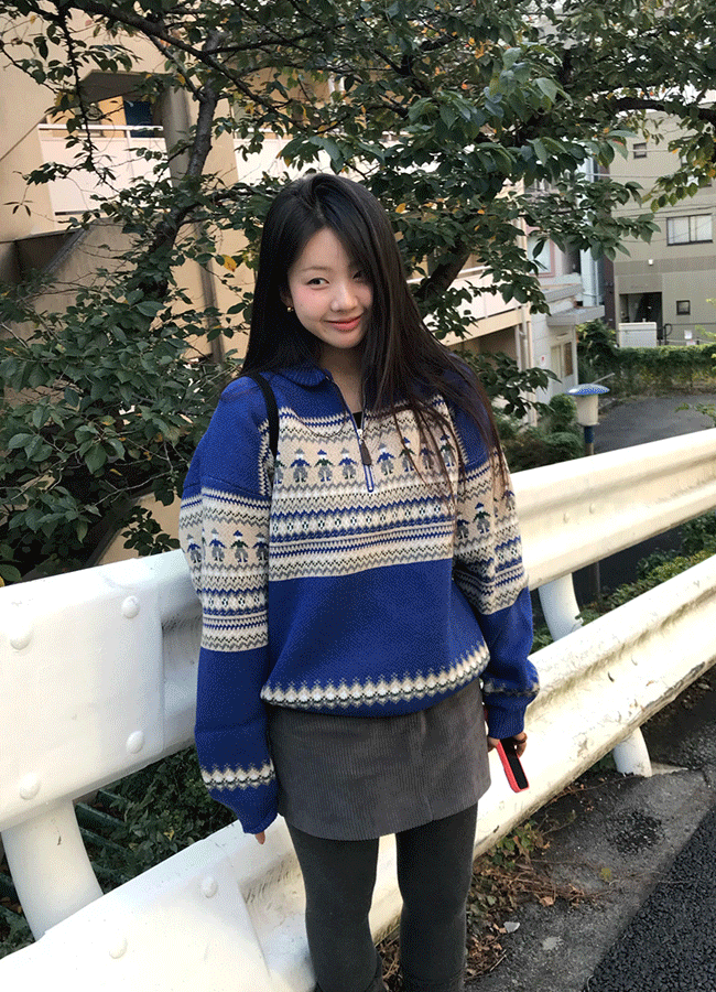 [Wool무료배송] Ornament zip-up knit (4color)